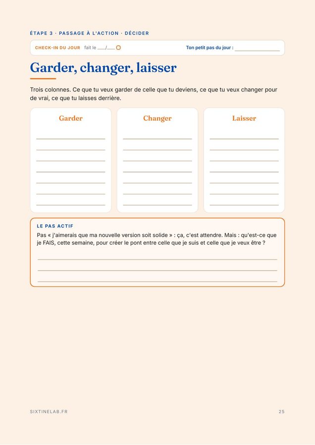 Page « Garder, changer, laisser » du carnet d'été