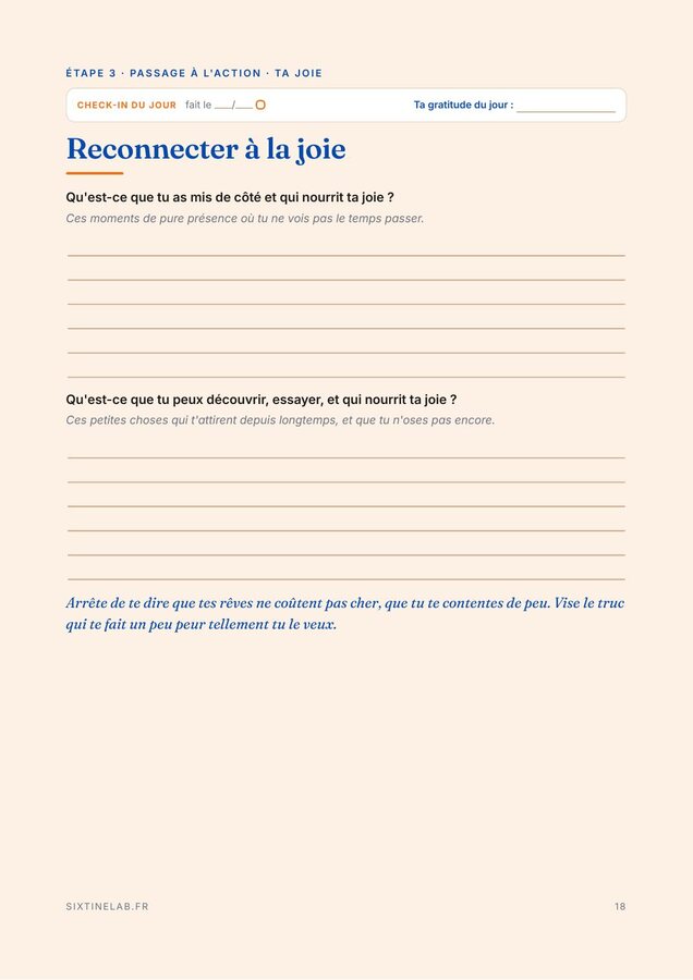 Page « Reconnecter à la joie » du carnet d'été
